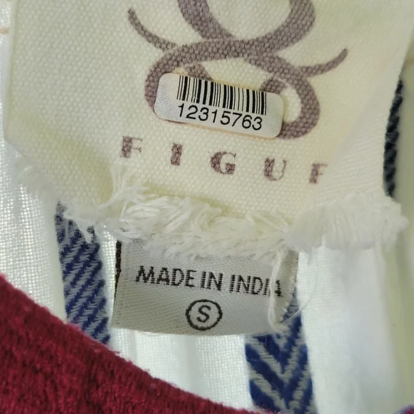 Figue Bria Cotton Tassel Boho Mini Dress Sz S Blue White Burgundy - Picture 15 of 16